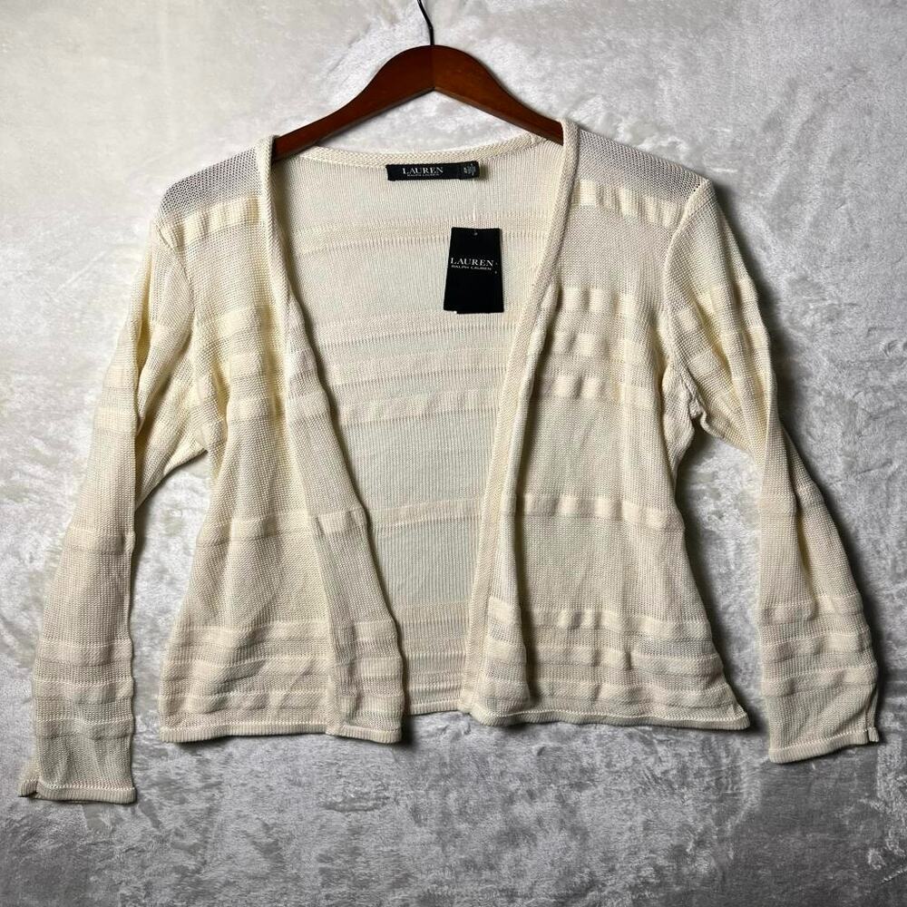 NWT Ralph Lauren LRL Cardigan Sweater Women's XL Lightweight Cream Open Knit